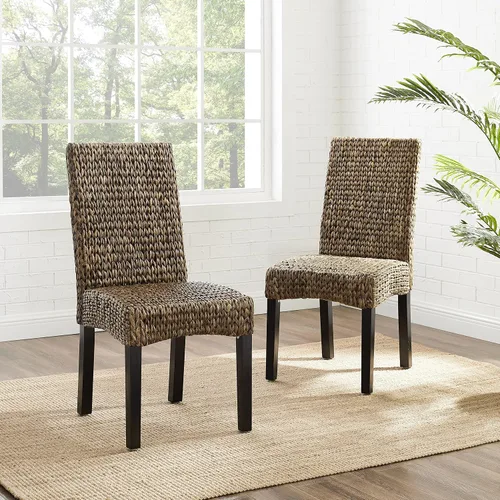 Vista 7 de Crosley Furniture Edgewater - Juego de 2 sillas de comedor de ratán de fibra natural tejidas a mano, color hierba marina