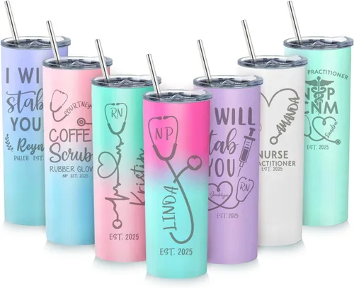 Vista 13 de Regalos de enfermera para mujeres, vaso de vino personalizado de 20 onzas con nombre, título de trabajo y fecha, regalos de enfermera, enfermeras