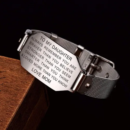 Vista 4 de FALOGIJE Regalos de cumpleaños para hija, pulsera inspiradora para hija, joyería con texto en inglés "I Love You", regalos para graduación, Navidad