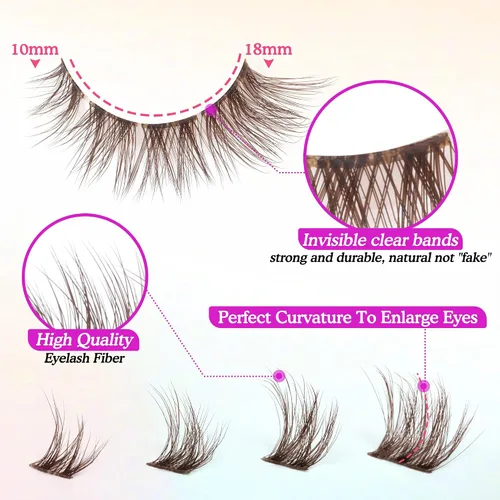 Vista 4 de 7 pares de pestañas postizas individuales esponjosas de visón - Extensiones de pestañas postizas de aspecto natural marrón