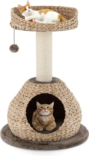 Vista 12 de PETSITE Árbol para gatos moderno de 28 pulgadas, poste rascador de sisal de sisal de torre para gatos, hecho a mano y percha superior, bola colgante