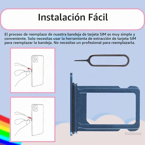 Vista 5 de Para iPhone 13 Azul Tarjeta SIM Bandeja de Reemplazo Solo Versión SIM para iPhone13 Ranura para tarjeta con anillo de goma impermeable Herramienta