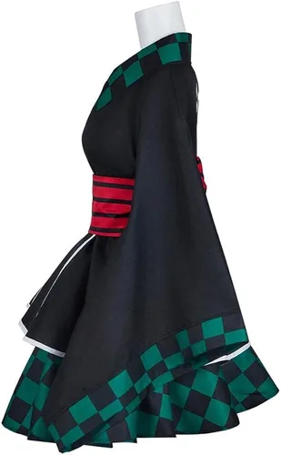 Vista 3 de BYHai Kimono de anime japonés Lolita Demon Slayer Kamado Tanjirou Cosplay Kimono Maid Cosplay