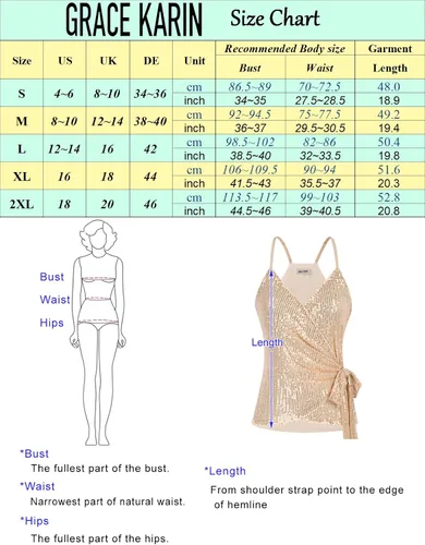 Vista 4 de GRACE KARIN Camiseta de lentejuelas para mujer, camiseta sin mangas brillante con cuello en V, sexy, con lazo en la cintura, para fiesta, club