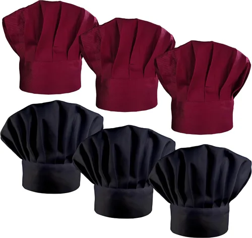Vista 4 de Paquete de 6 sombreros de chef elásticos para panadero, cocina, catering, chefs Negro