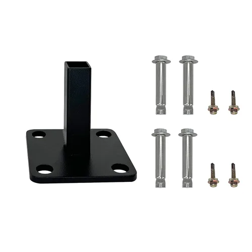 Vista 4 de Kit de brida de base de cerca de acero resistente para postes cuadrados de 1 pulgada, juego completo con 1 base, 1 cubierta entrelazada, 4 pernos