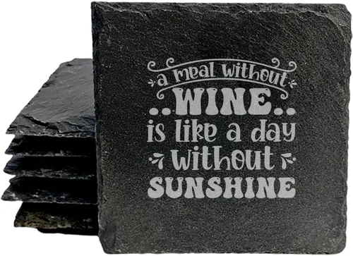 Vista 28 de Rustic Drinking Wine is My Hobby Slate Coasters Set of 8 – Round – USA Made Witty wine lover’s motto engraved on real slate coasters — “drinking