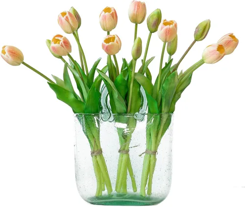 Vista 19 de DUYONE 15 flores de tulipanes artificiales, ramo de látex de tacto real, tulipanes falsos para oficina, boda, fiesta, hogar, cocina, jardín