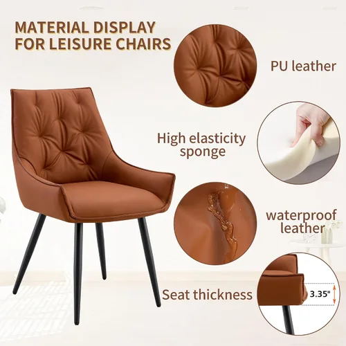 Vista 3 de Set of 2 Modern Minimalist Style Faux Leather Dining Room Chair,Elegant Refined Side Chair,Sturdy Structure Conversation Chair with Black Sanded