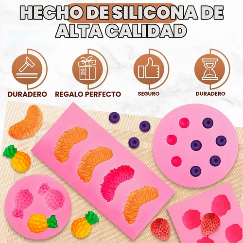 Vista 3 de 5 moldes de frutas de silicona, mini 1 pulgada con 5 formas de frutas 3D