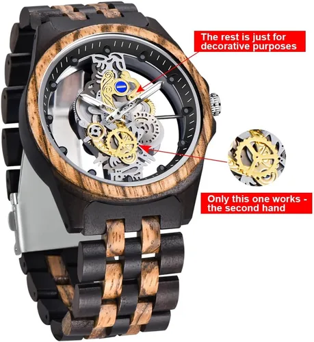 Vista 6 de Dentily Reloj de madera para hombre, reloj de madera ligero para hombre, relojes analógicos de madera de cuarzo para hombres