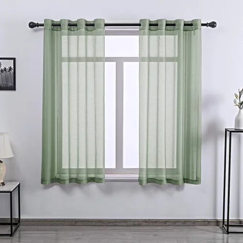 Vista 29 de DONREN 2 paneles de cortina de voile semitransparentes texturizados para ventana de cocina, pequeñas ventanas cortas, cortinas suaves de lujo