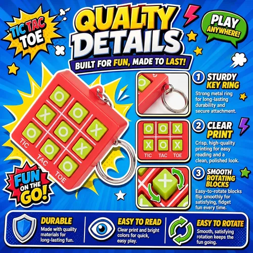 Vista 3 de Hicarer Llavero de juego de 8 piezas de Tic Tac Toe para niños de 4 a 8 a Ret