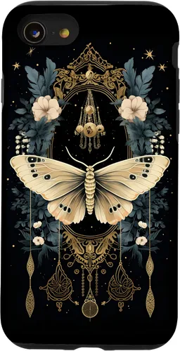 Vista 18 de iPhone 16 Celestial Moth Witchy Butterfly Botanical Moon Boho Flowers Case