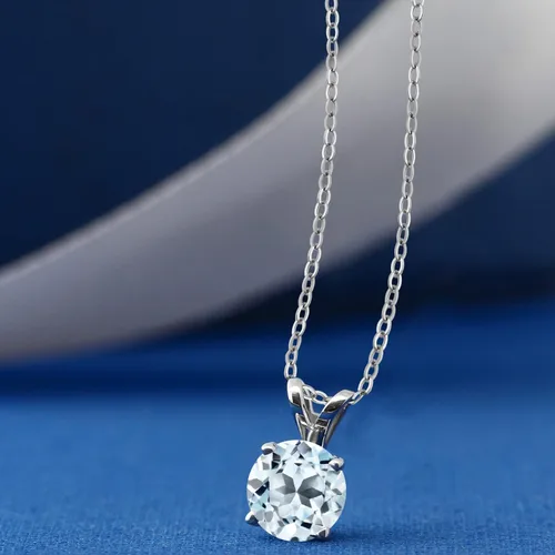 Vista 112 de Gem Stone King Collar con colgante solitario de plata de ley 925 de 0.236 in con piedra natal redonda Collar de 4 puntas para mujer Con cadena