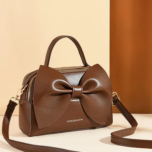 Vista 2 de Bolso de hombro para mujer, bolso de piel sintética para niñas, bolso con lazo y asa superior, bolso cruzado para mujer