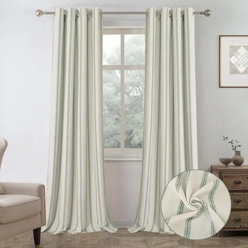Vista 69 de DriftAway Cortinas opacas de mezcla de lino de granja de 90 pulgadas de largo para dormitorio, cortinas de lino con estampado de rayas verticales