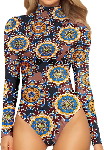 Vista 34 de Body MANGOPOP para mujer, con cuello alto falso de estilo tortuga, con manga larga 02 Manga Larga Borgoña (Forro Polar)