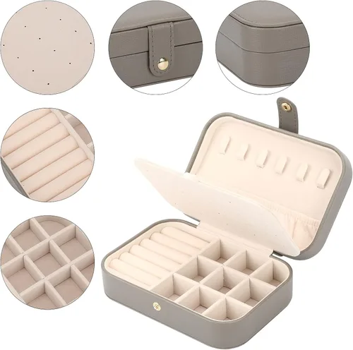 Vista 3 de FEISCON Organizador de joyas, pequeño joyero, mini joyero, estuche de viaje, almacenamiento y organizador portátil de joyería, caja