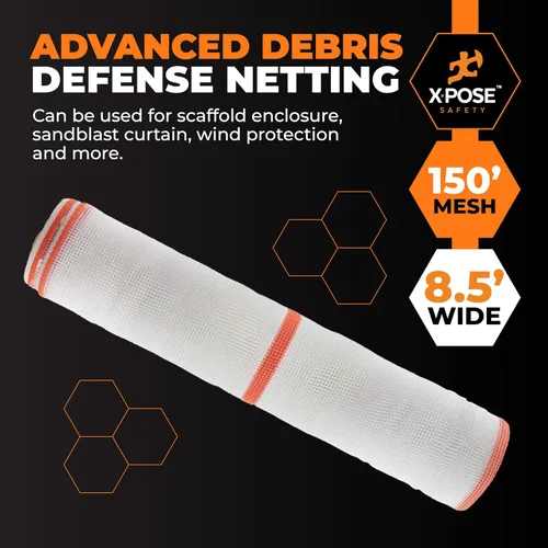 Vista 4 de Red de seguridad para construcción Xpose 8.5' x 150', 1/4" Mesh Scaffold Safety Net, Temporary Material Roll, Visibility Fence, Heavy-Duty Fire