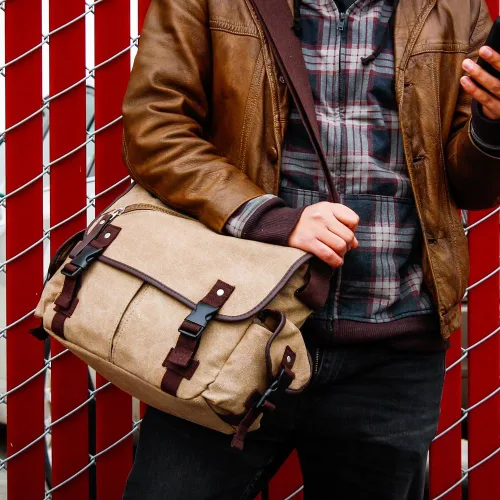 Vista 5 de OCT17 Bolso de mensajero para hombre, bolso de hombro universitario de lona vintage, bolso de mano militar para portátil