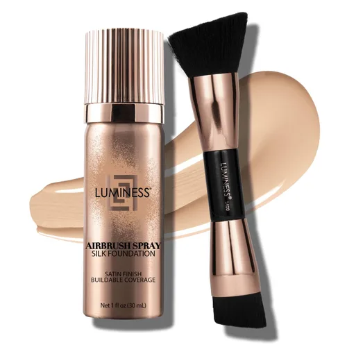 Vista 19 de LUMINESS Kit de aerosol de maquillaje con brocha de aire y brocha suave de seda – Base de maquillaje de cobertura total y brocha de doble cara