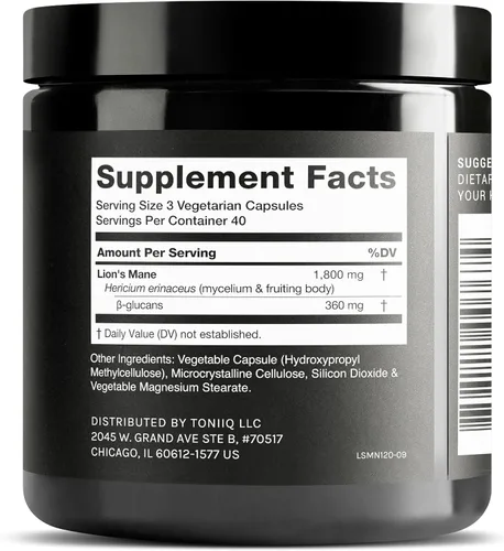 Vista 2 de Toniiq Lion's Mane - Extracto 10:1 de ultra alta potencia con polisacáridos al 30% - altamente concentrado y bioactivo - probado en laboratorio