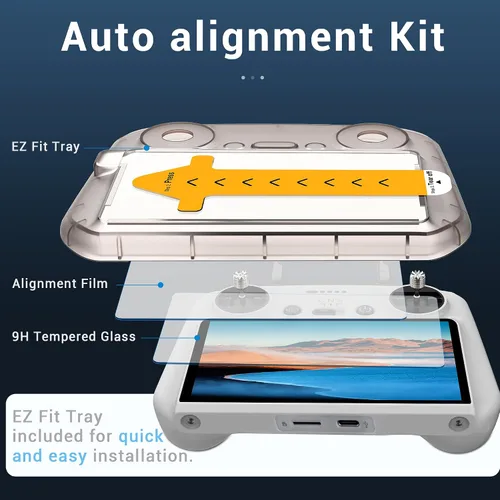 Vista 3 de CYNOVA Protector de Pantalla DJI RC2 con Kit de Alineación Automática, Protector de Pantalla de Vidrio Templado HD para Controlador DJI RC, Película