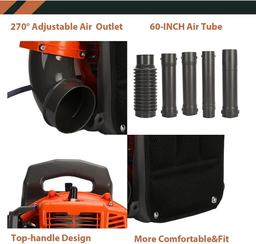 Vista 6 de Mochila de gas soplador de hojas, 52 cc 550 CFM 2 ciclos de gasolina aspiradora de jardín, volumen de aire, apto para césped, jardín, hojas