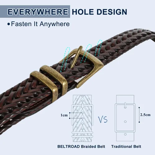 Vista 3 de BELTROAD Cinturón de cuero trenzado para hombre, jeans casuales, golf, hebilla de aleación tejida de cuero para hombre, cinturones trenzados a mano