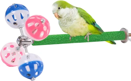 Vista 9 de Juguete de perca para pájaros con bolas giratorias, periquito para jaula de metal, divertido juguete para loros, cacatúas, periquitos, loros