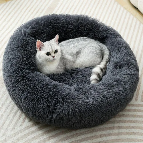 Vista 3 de Camas para gatos de interior, cama redonda para perros pequeños, color gris Gris-oscuro