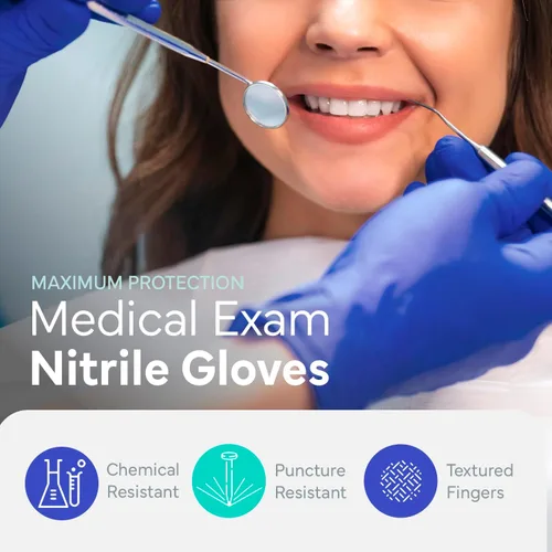 Vista 4 de OWELL® Blue Medical Exam Nitrile Gloves – Disposable Gloves for Dental & Medical Use, Powder-Free, Latex-Free, Chemo Rated