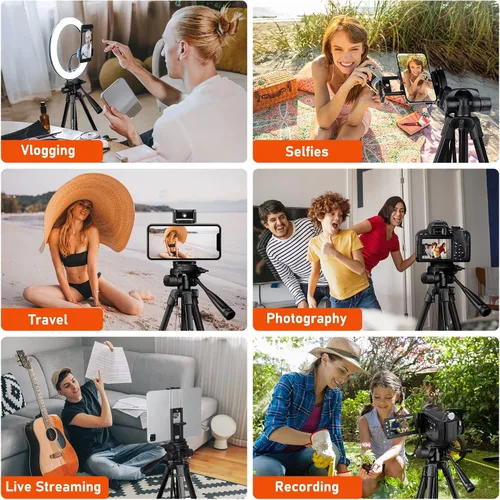 Vista 5 de JOILCAN Trípode de cámara, trípode para tablet de 68" para teléfonos y cámaras, trípodes de viaje compatibles con iPad iPhone DSLR SLR Proyector