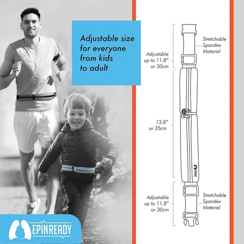 Vista 2 de EpiPen - Cinturón con etiqueta de alerta médica - Riñonera para autoinyector e inhalador de epinefrina - Bolsa ajustable para niños y adultos - Uso