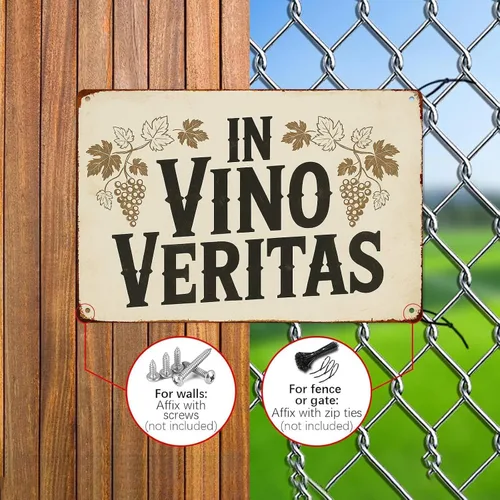 Vista 4 de Letrero de metal retro con texto en inglés «In Vino Veritas Vines» para garaje, hombre, cueva, baño, dormitorio, granja, inspirador, arte de pared