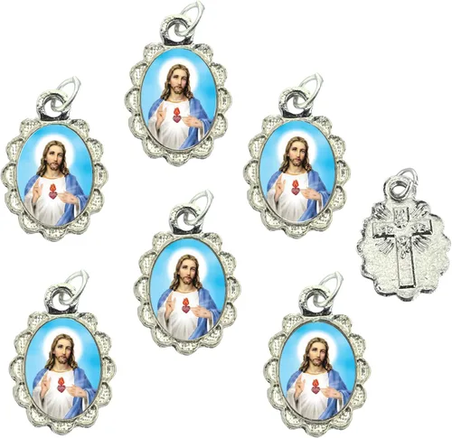 Vista 17 de Catholica Shop Colgante de medalla pequeña en tono plateado para ropa religiosa católica - Jesús, María y Santos, paquete de 6
