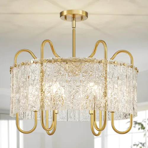 Vista 18 de Shrine Candelabros dorados de iluminación, luz colgante de cristal moderna para comedor, 6.3 pulgadas de profundidad x 19.5 pulgadas de alto