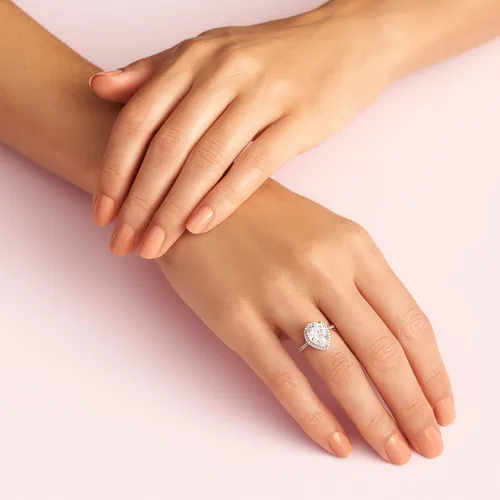 Vista 6 de PANDORA Joyería - Anillo de circonita cúbica con halo de lágrima brillante, regalo para ella rosa, Metal, Zirconia cúbica