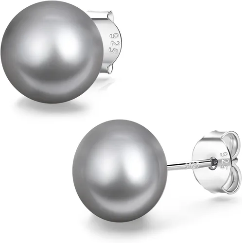 Vista 17 de YAMI Black/Grey/White Pearl Earrings, Real Cultured Pearl, 925 Sterling Silver Stud Earrings Plated with 18K Gold, Classic & Elegant Jewelry Gifts
