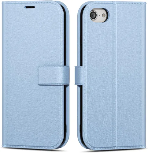 Vista 93 de oakxco Funda tipo cartera para iPhone SE 2022/2020/8/7 con soporte para tarjeta de crédito, funda magnética RFID delgada tipo libro con tapa