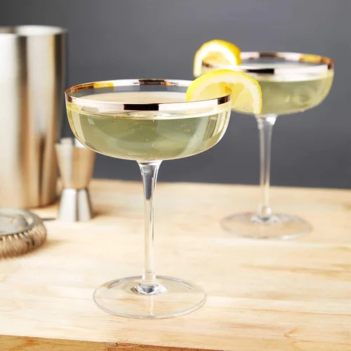 Vista 6 de Twine Copas de cóctel de cristal con borde de cobre, perfectas para Martini, champán, cosmopolitan, Manhattan, accesorios de bar en casa, 10 onzas