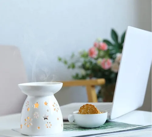 Vista 7 de Lawei Juego de 3 portavelas de cerámica, quemador de aceite esencial, quemador de cera derretida, difusor de aroma de aromaterapia para decoración
