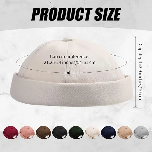 Vista 2 de 12 piezas de sombrero sin borde gorra ajustable de calavera para hombre puño enrollado sin ala