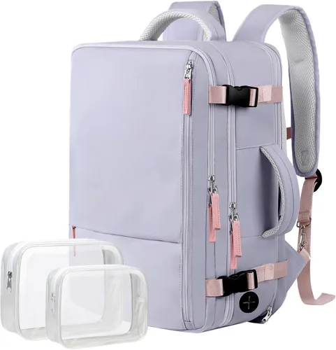 Vista 12 de Hanples Mochila de viaje para mujeres y hombres, mochila grande para artículos personales, mochila para laptop aprobada por la TSA Flight, Beige