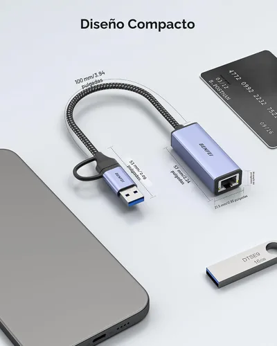 Vista 6 de BENFEI Adaptador USB 3.0 a Ethernet, Adaptador USB C a RJ45 de LAN Gigabit (1000Mbps), Compatible con MacBook/Pro/Air, Surface Pro, Windows