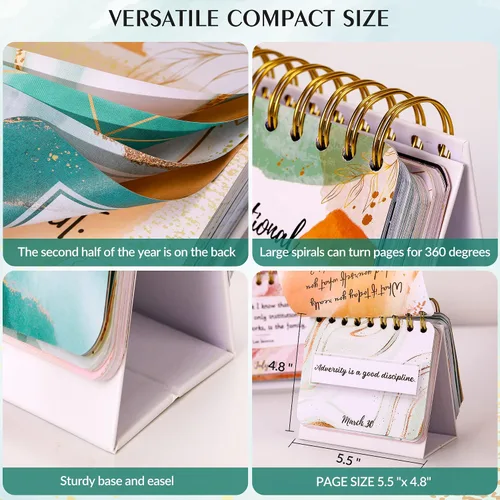 Vista 5 de Calendario diario motivacional e inspirador - Calendario diario con citas inspiradoras, 14 cm x 12.2 cm, decoración de escritorio perpetua sin