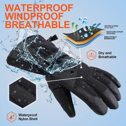 Vista 4 de Guantes calefactados para hombres y mujeres guantes calefactados con batería para pantalla táctil impermeables guantes de esquí de calefacción
