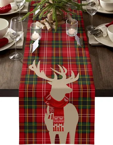 Vista 11 de Daleng Camino de mesa de árbol de búfalo de Navidad de 13 x 36 pulgadas, bufandas antideslizantes para decoraciones, fiestas, cenas y reuniones, 1