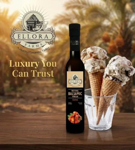 Vista 2 de Ellora Farms, Vinagre balsámico con infusión de jarabe de dátil, espeso, cremoso y envejecido en barrica, sin conservantes, botella de vidrio, 8.45